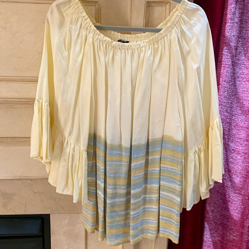 THE PYRAMID COLLECTION butter yellow and blue blouse sz XL
